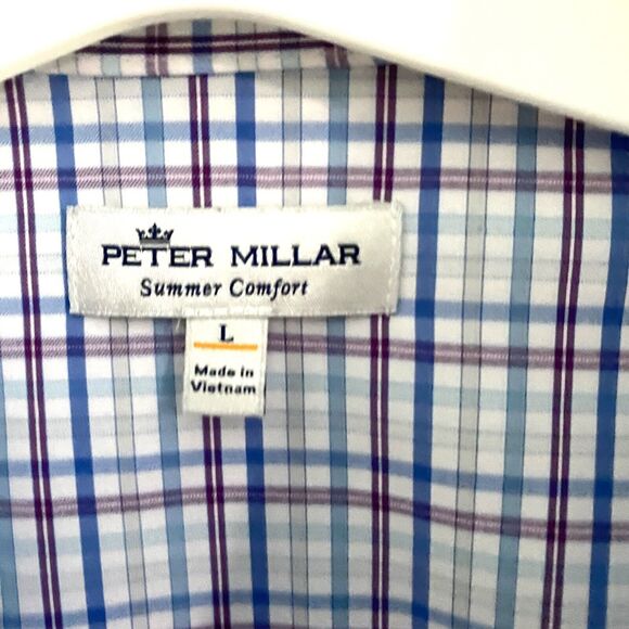 Peter Millar shirt Mens Large Short Sleeve Button Up Cotton Plaid preppy - Picture 3 of 7